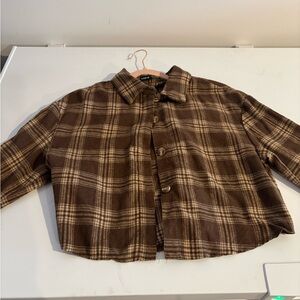 SHEIN Brown Checkered Cropped Shirt